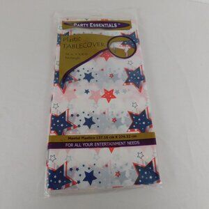 Patriotic Red White Blue Stars Plastic Tablecover Rectangle 54x108 Party July 4